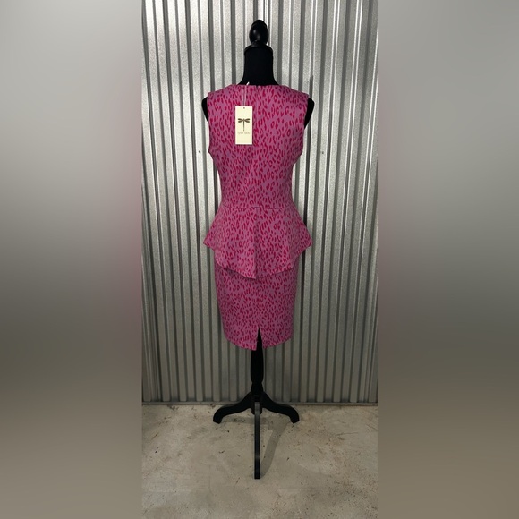 Womens Tyler Böe NWT Pink Polyester Rayon Spandex Midi Pencil Peplum Dress Small - Picture 2 of 4